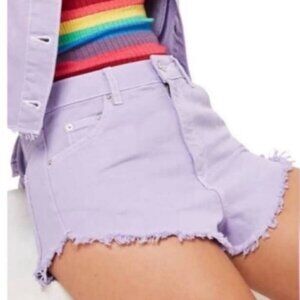 🦋 TOPSHOP Lilac Purple Kiri Moto Shorts High Rise Casual Festival 4 Cutoffs